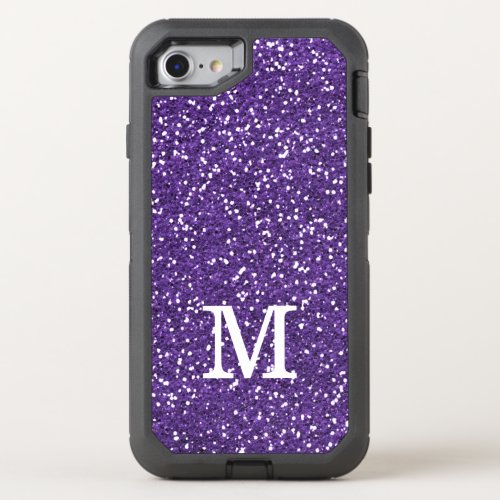 Faux Purple Glitter Monogram Initial OtterBox Defender iPhone SE87 Case