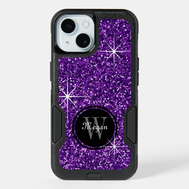 Faux Purple Glitter Personalized iPhone 15 Case (Back)