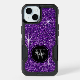 Faux Purple Glitter Personalized iPhone 15 Case