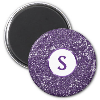 Faux Purple Glitter Texture Look &amp; Custom Monogram Magnet