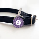 Faux Purple Glitter Texture Look & Custom Monogram Pet ID Tag<br><div class="desc">Destei's digitally created purple glitter texture design together with a round white circle with a personalizable monogram letter. On the other side there are personalizable text areas for a name and for a phone number. PLEASE NOTICE: THERE IS NO REAL GLITTER ON THIS ITEM. THE DESIGN IS A DIGITAL IMAGE...</div>