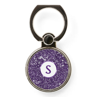 Faux Purple Glitter Texture Look &amp; Custom Monogram Phone Ring Stand
