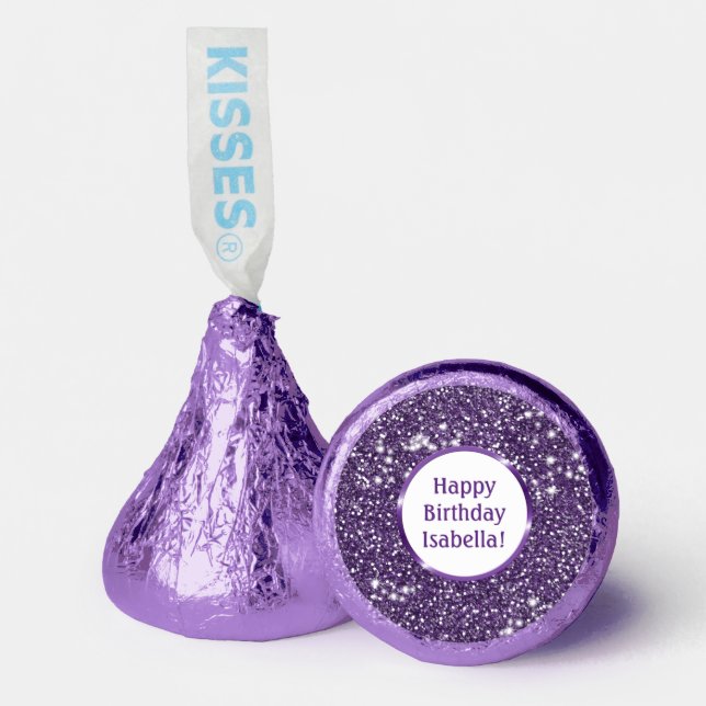 Faux Purple Glitter Texture Look & Custom Text Hershey®'s Kisses® (Front)