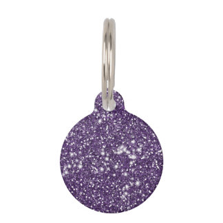 Faux Purple Glitter Texture Look & Pet's Info Pet ID Tag