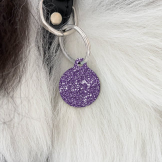Faux Purple Glitter Texture Look &amp; Pet's Info Pet ID Tag