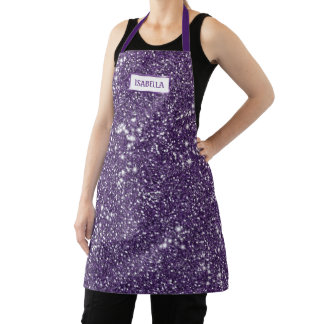 Faux Purple Glitter Texture Look With Custom Name Apron