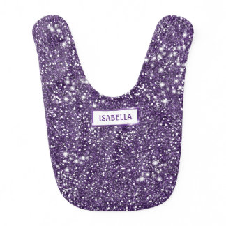 Faux Purple Glitter Texture Look With Custom Name Baby Bib