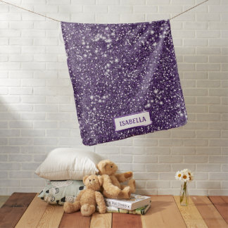 Faux Purple Glitter Texture Look With Custom Name Baby Blanket