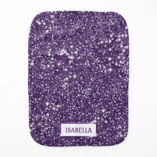 Faux Purple Glitter Texture Look With Custom Name Baby Burp Cloth