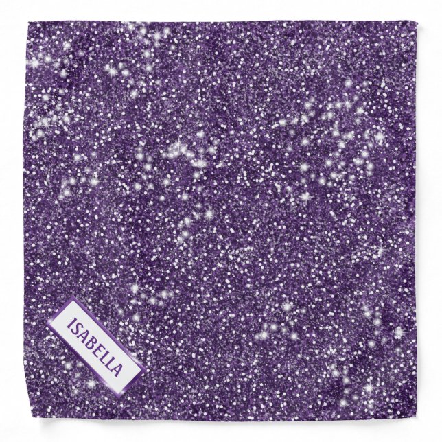 Faux Purple Glitter Texture Look With Custom Name Bandana (Front)