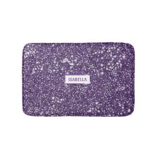 Faux Purple Glitter Texture Look With Custom Name Bath Mat