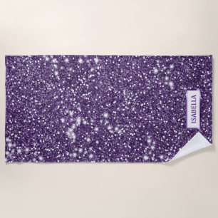Faux Purple Glitter Texture Look With Custom Name Beach Towel