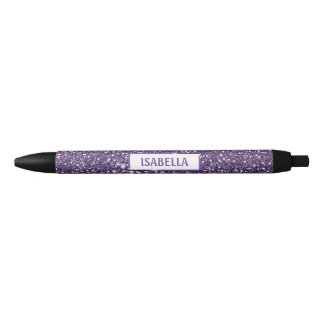 Faux Purple Glitter Texture Look With Custom Name Black Ink Pen