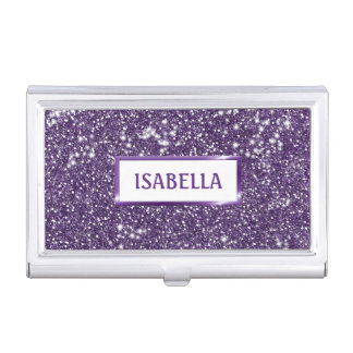 Faux Purple Glitter Texture Look With Custom Name Business Card Case