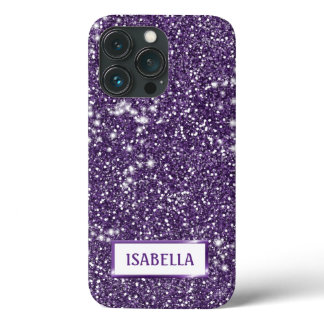 Faux Purple Glitter Texture Look With Custom Name iPhone 13 Pro Case