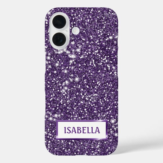 Faux Purple Glitter Texture Look With Custom Name Case-Mate iPhone Case (Back)