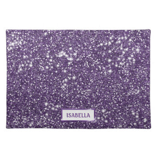 Faux Purple Glitter Texture Look With Custom Name Cloth Placemat