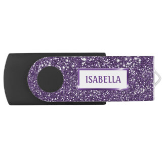 Faux Purple Glitter Texture Look With Custom Name Flash Drive