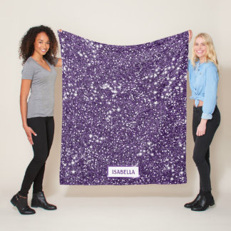 Faux Purple Glitter Texture Look With Custom Name Fleece Blanket