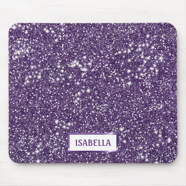 Faux Purple Glitter Texture Look With Custom Name Mouse Pad (Front)