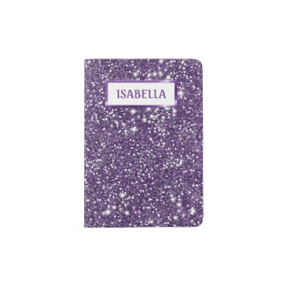 Faux Purple Glitter Texture Look With Custom Name Passport Holder