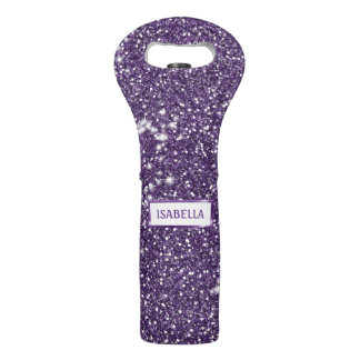 Faux Purple Glitter Texture Look With Custom Name Wine Bag