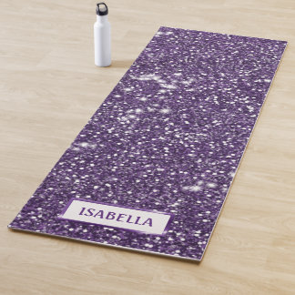 Faux Purple Glitter Texture Look With Custom Name Yoga Mat