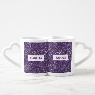 Faux Purple Glitter Texture Look With Custom Names Coffee Mug Set
