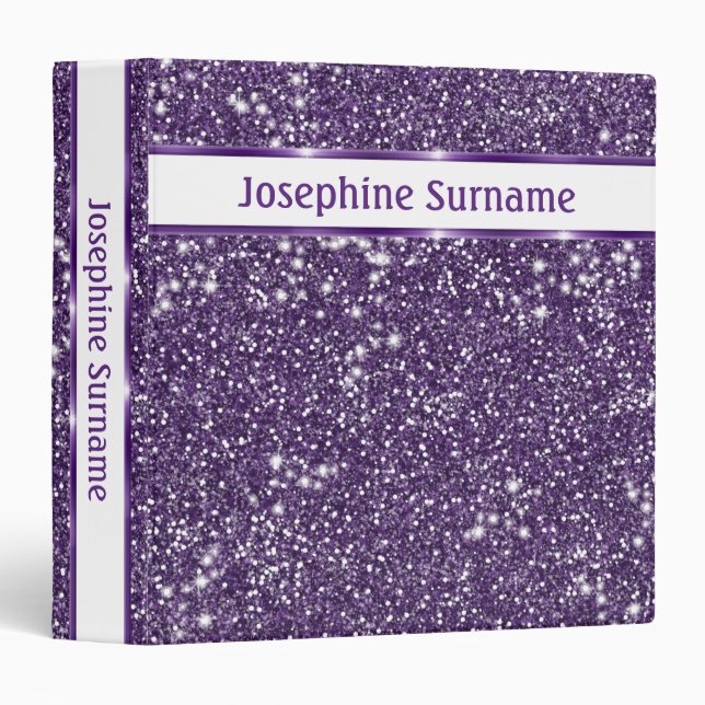 Faux Purple Glitter Texture Look With Custom Text 3 Ring Binder (Front/Spine)