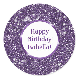 Faux Purple Glitter Texture Look With Custom Text Classic Round Sticker