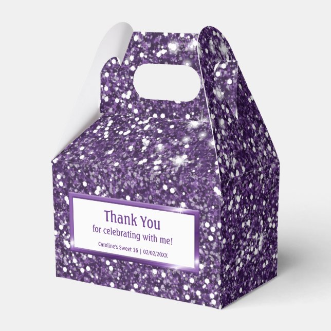 Faux Purple Glitter Texture Look With Custom Text Favor Boxes (Front Side)
