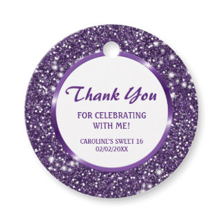 Faux Purple Glitter Texture Look With Custom Text Favor Tags