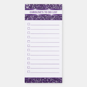 Faux Purple Glitter Texture Look With Custom Text Magnetic Notepad