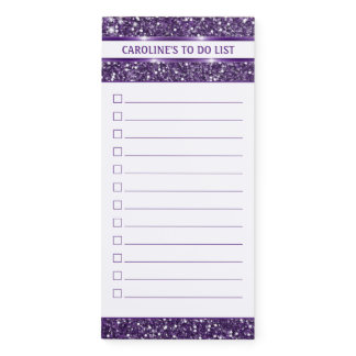 Faux Purple Glitter Texture Look With Custom Text Magnetic Notepad