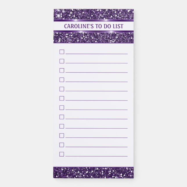 Faux Purple Glitter Texture Look With Custom Text Magnetic Notepad (Front)
