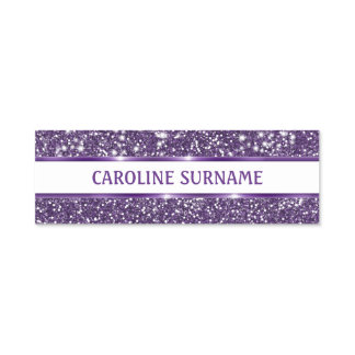 Faux Purple Glitter Texture Look With Custom Text Name Tag