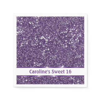 Faux Purple Glitter Texture Look With Custom Text Napkins