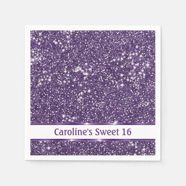 Faux Purple Glitter Texture Look With Custom Text Napkins (Front)
