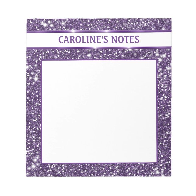 Faux Purple Glitter Texture Look With Custom Text Notepad (Front)