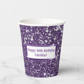 Faux Purple Glitter Texture Look With Custom Text Paper Cups