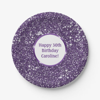 Faux Purple Glitter Texture Look With Custom Text Paper Plates