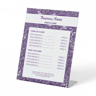 Faux Purple Glitter Texture Look With Custom Text Pedestal Sign