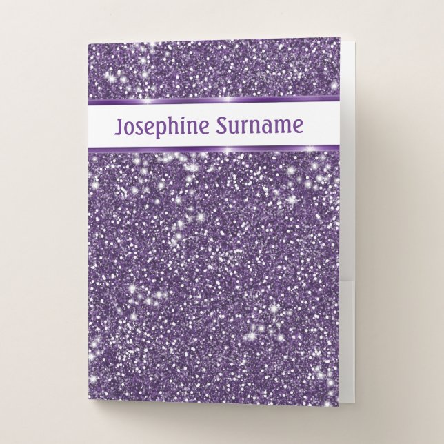 Faux Purple Glitter Texture Look With Custom Text Pocket Folder (Front)