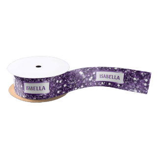 Faux Purple Glitter Texture Look With Custom Text Satin Ribbon