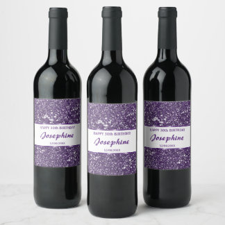 Faux Purple Glitter Texture Look With Custom Text Wine Label