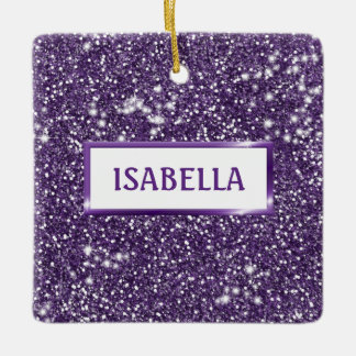 Faux Purple Glitter Texture Look With Name Ceramic Ornament