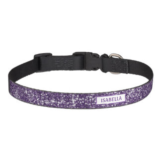Faux Purple Glitter Texture Look With Name Pet Collar