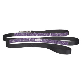 Faux Purple Glitter Texture Look With Name Pet Leash
