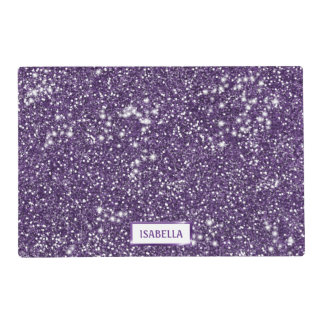 Faux Purple Glitter Texture Look With Name Placemat