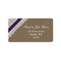 FAUX purple lace and burlap ,return address label